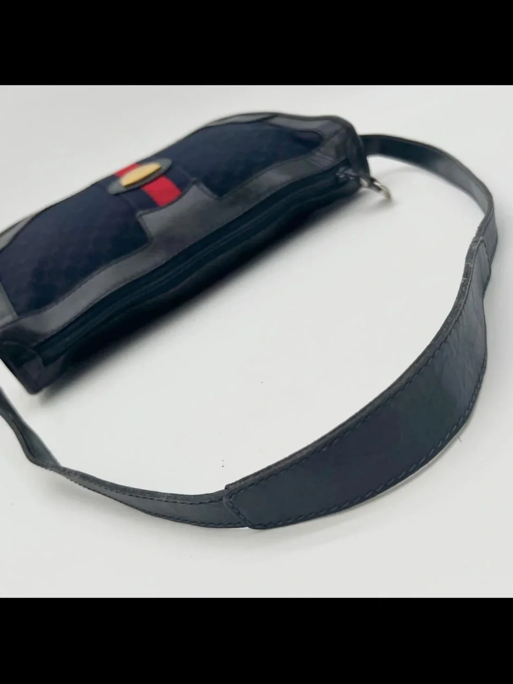 Gucci Navy Canvas Crossbody with Red Center Stripe